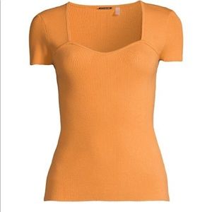 Eli Tahari orange ribbed sweetheart sweater tee shirt small